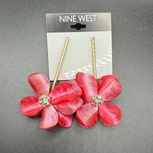 Nine West Red Floral Earrings with Gold Accents